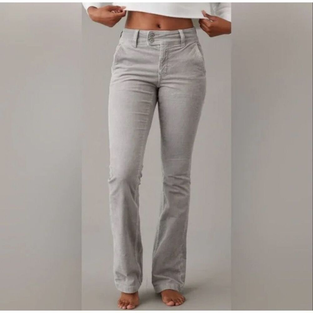 American Eagle Stretch High Rise Kick Boot Cut Corduroy Pants Y2K Gray Size 0